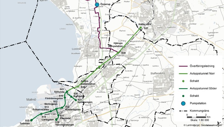 Karta över planerad tunnelsträckning