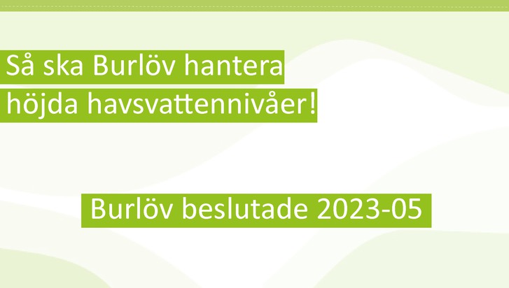 Texten: "Så ska Burlöv hantera höjda havsvattennivåer!" mot en bakgrund i skiftande grönt.