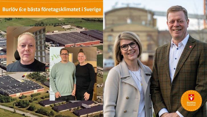 collage med bilder på olika personer samt texten: Burlöv sjätte bästa företagsklimatet i Sverige