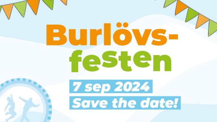 Bild med texten "Burlövsfesten. 7 september 2024. Save the date!"