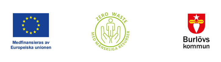 Tre logotyper: Europeiska socialfonden, Zero Waste samt Burlövs kommun